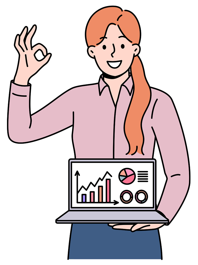 a woman holding a laptop and giving the ok sign